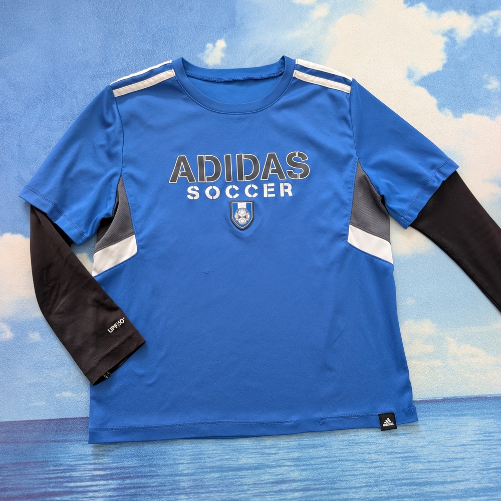 Adidas Kids Blue and Black Long Sleeve Soccer Tee